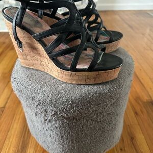 Black Strappy Wedge Sandals